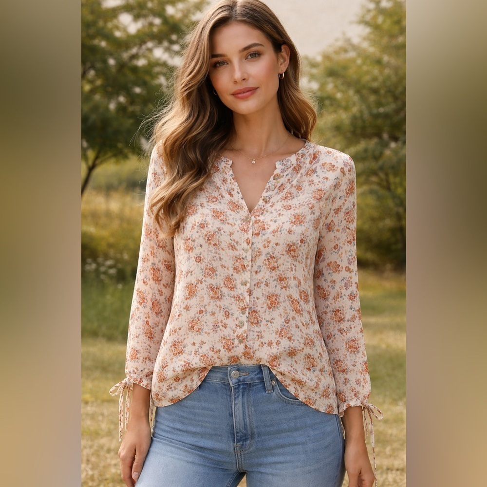 Boho Floral Button Front Oversized Cottagecore Bohemian Flowy Summer Lg